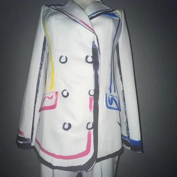 L'ATISTE COLOR ME BAD ARTSY PANTS SUIT GRAPHIC PAINTED CONTRASTING OUTLINE -  S - Picture 4 of 16